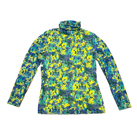 Ganni Painterly Print Turtleneck Top Mesh Blouse Womens XL Artsy Bold Retro - Picture 5 of 8